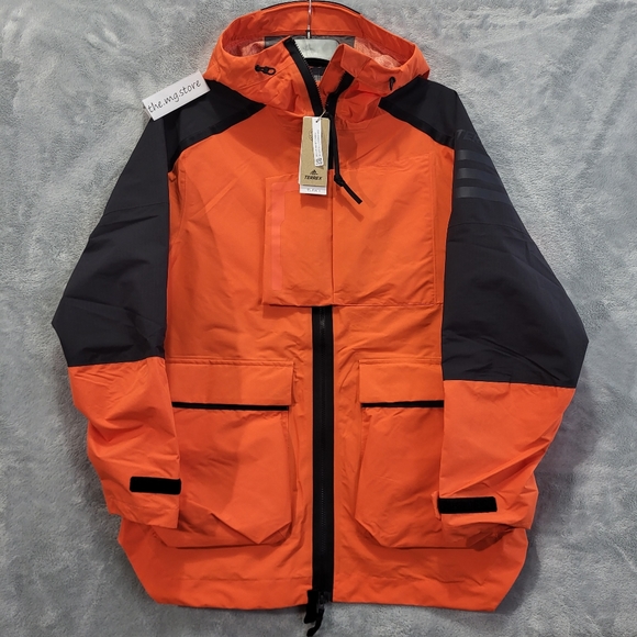 Adidas Terrex Xploric Rain.RDY City Jacket HG8573 Orange Black Mens Sz Small